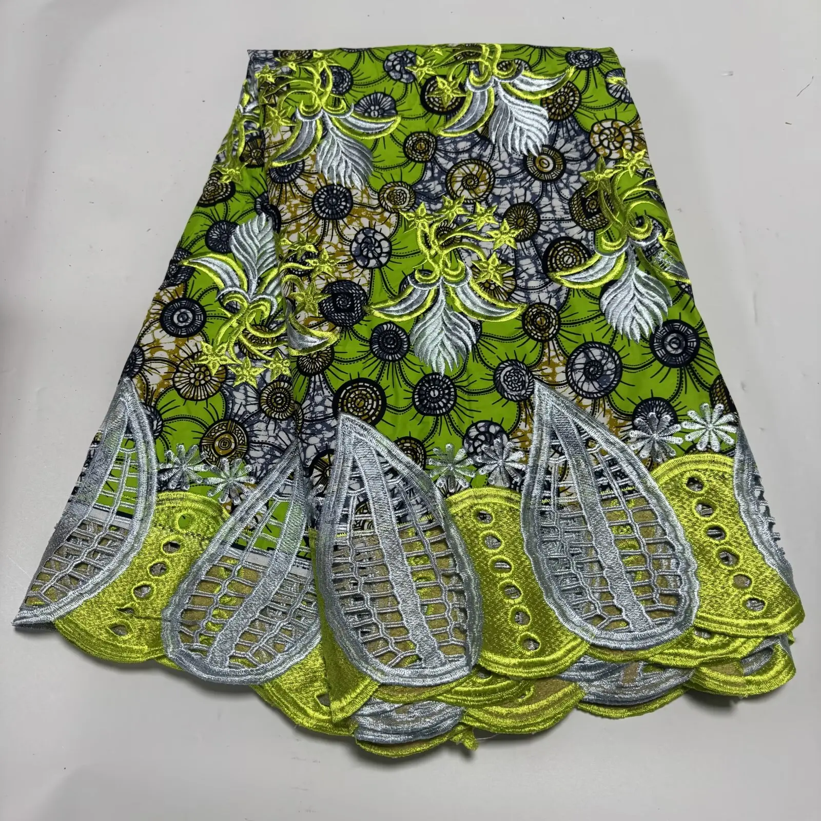 African Wax With Cord Lace, Cotton Wax Prints Luxury Ankara Fabric Guipure Embroidery Women Dress Loincloth 6 Yards 3