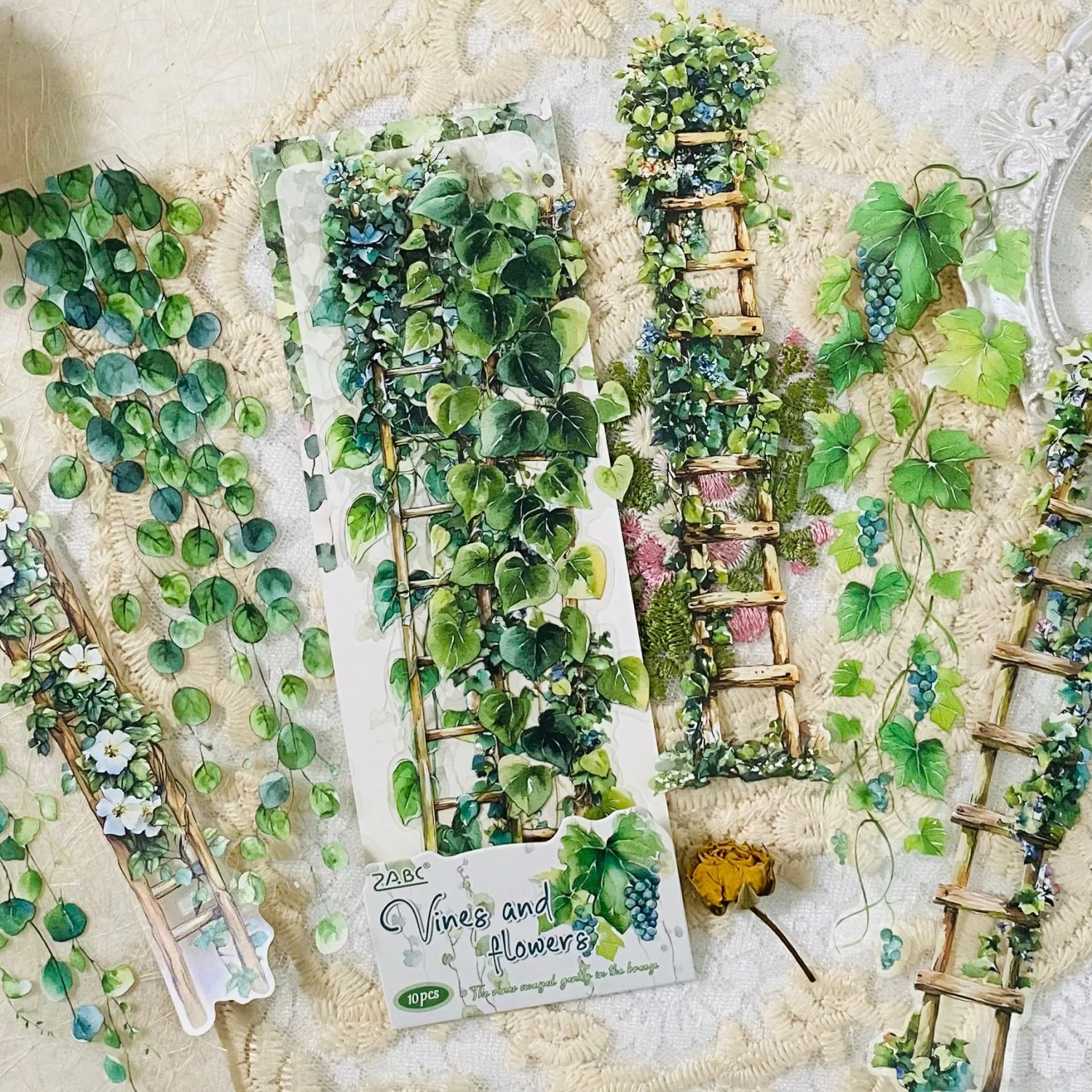 Journamm 10PCS PET 접착식 꽃 사다리 스티커 스크랩북 저널 DIY 공예 장식 스티커