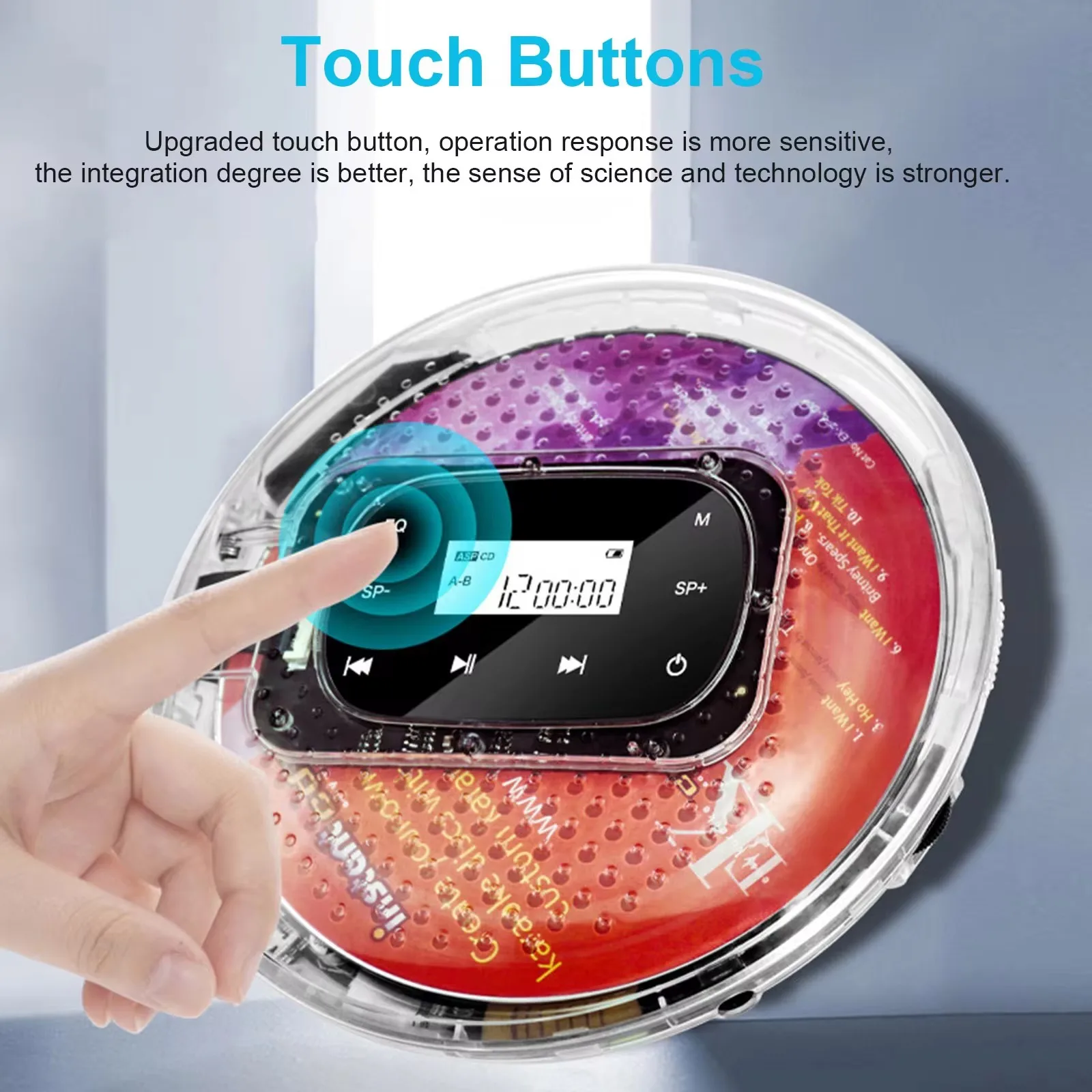 Music Player Portable CD Player with 3.5mm Wired Headphones Support TF Card