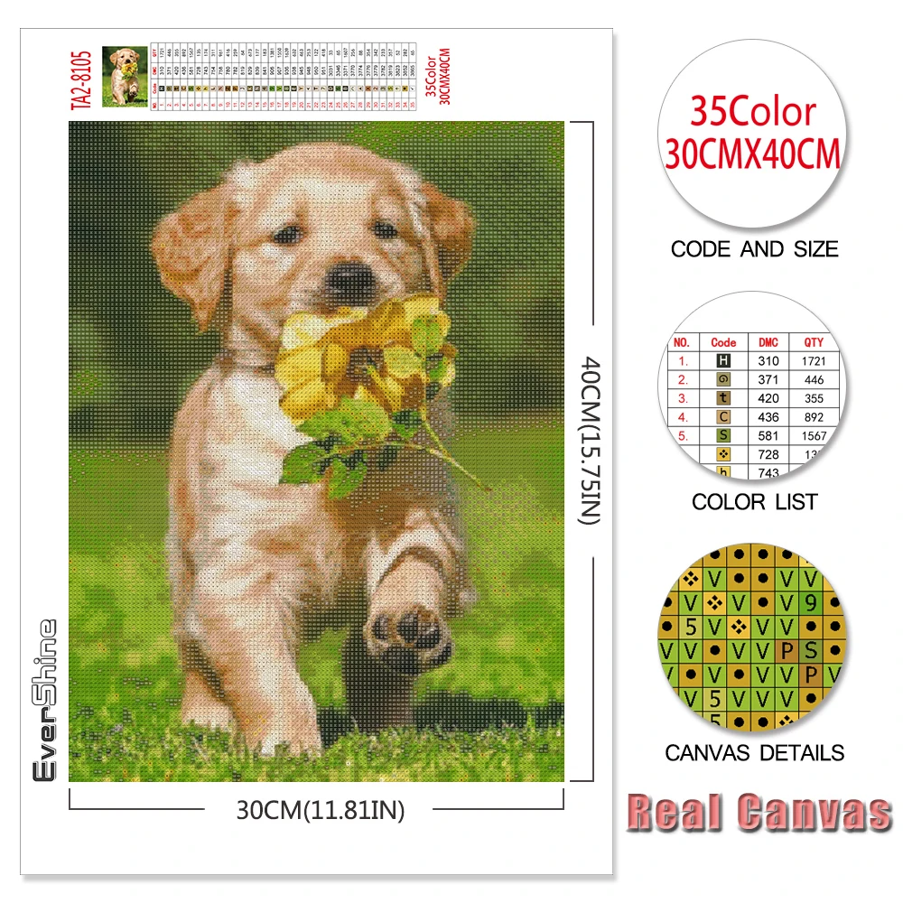 EverShine Diamond Painting Dog Full Square Drill 5D DIY Diamond Embroidery Animals Mosaic Sale Rhinestone Art Home Decor