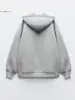 Autumn and Winter Women's Casual Coat Warm Hooded Long Jacket Long Sleeve Large Pocket Zipper Grey Jacket Coat 4