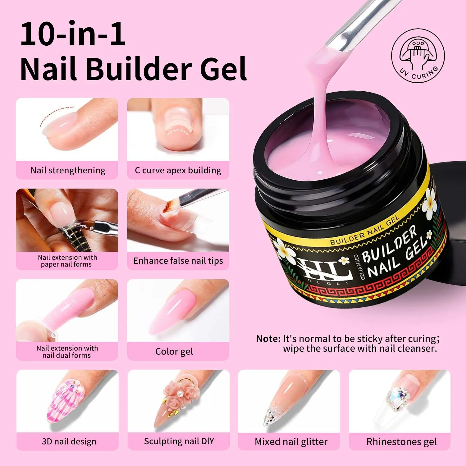 Nail Art Gel Kit - Versatile 7-in-1 Hard Nail Extension & Polygel Set, 4 Vibrant Colors, 15ml Each for Shaping and Thickening