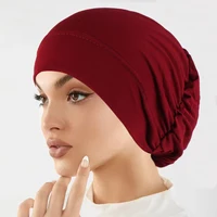 Mode musulmane femmes Hijabs doux extensible couleur unie Turban chapeau Cancer chimio bonnets casquettes chapeaux bandeau cheveux accessoires 3