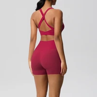 2PCS Sportswear With Pocketed Yoga Set Gym Clothes Yoga Suits For Women Tracksuits Sports Shorts Crossover Bra Gym Leggings - Image 6