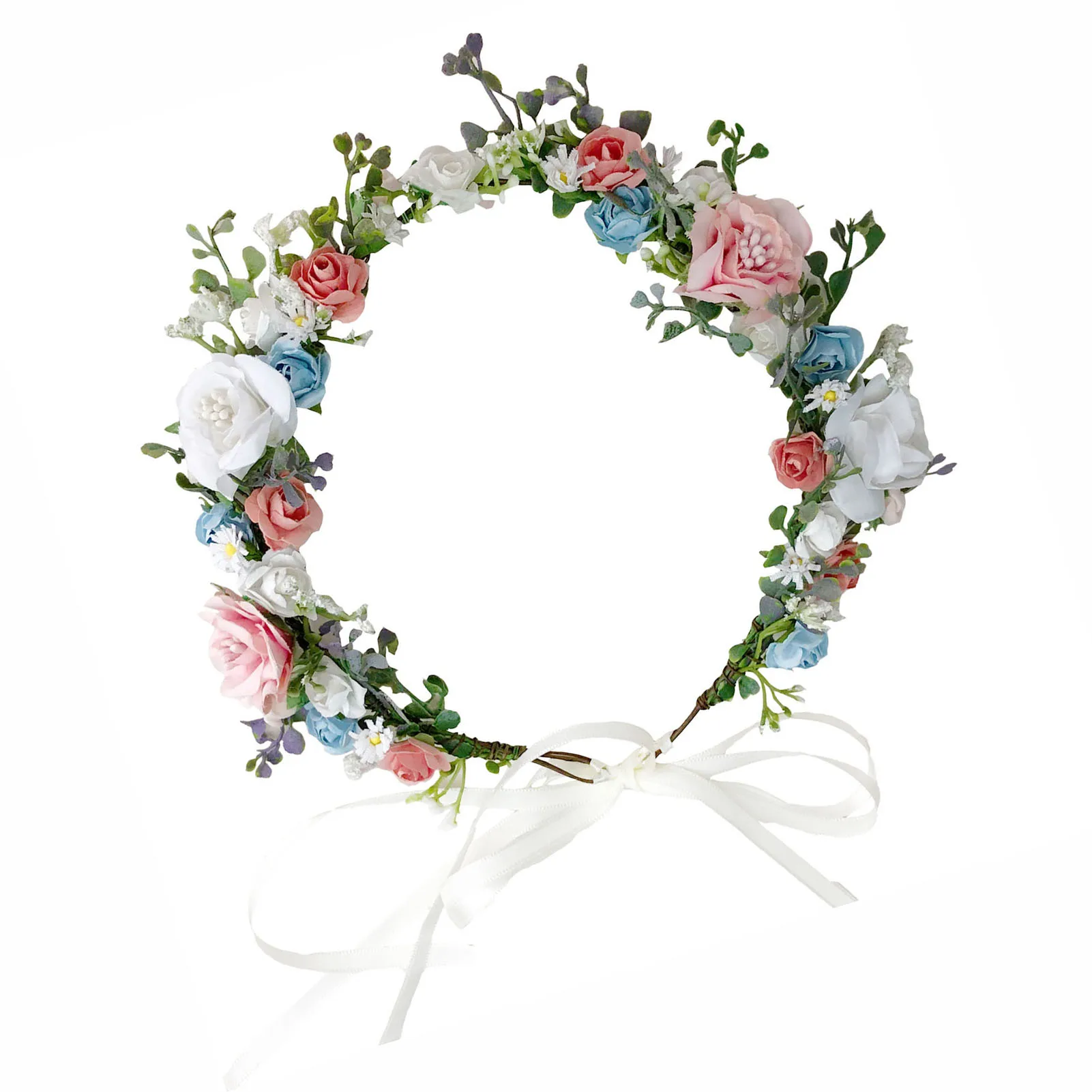 Fee handgemachte Blumenkrone für Frauen elegante simulierte Blumenkranz Haarband Mädchen Outdoor Strand Fotografie Haarschmuck – Detail 4