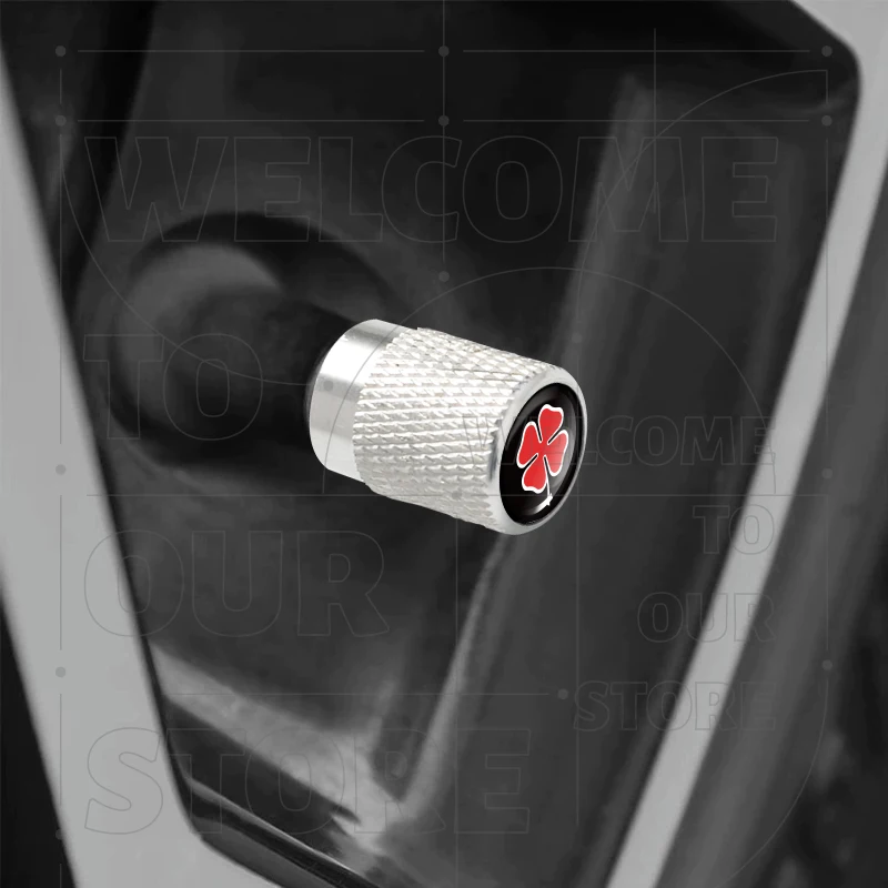 Alfa Romeo Four-Leaf Clover Logo Aluminum Tire Valve Caps - Set of 4, Waterproof and Dustproof Air Stem Covers