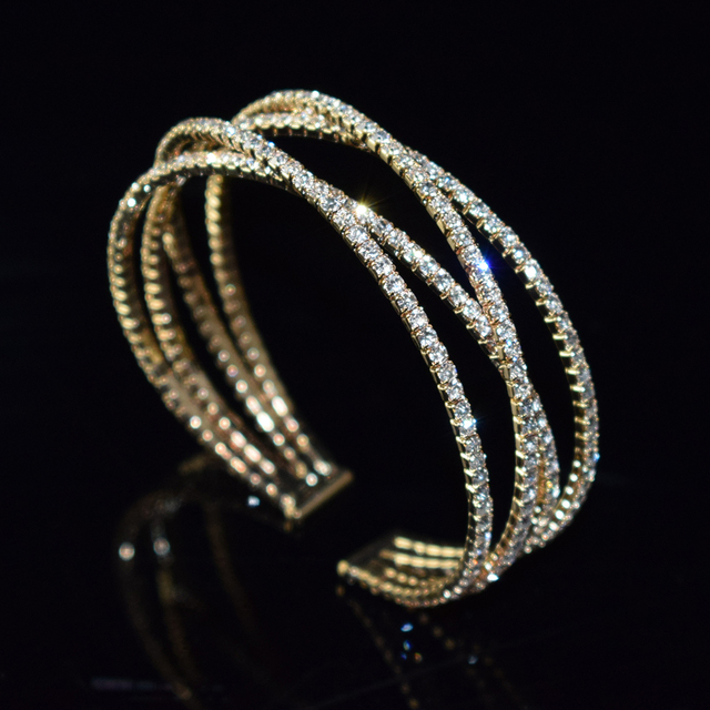Crystal Bangles Gold Silver Plated Rhinestone Cross Cuff bracelets for women Bracelets & Bangles Wedding Bridal Jewelry