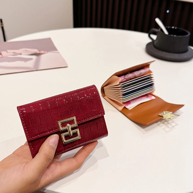 Elegant Red PU Leather Bi-fold Women's Wallet - Compact with ID Card Holder & Coin Purse
