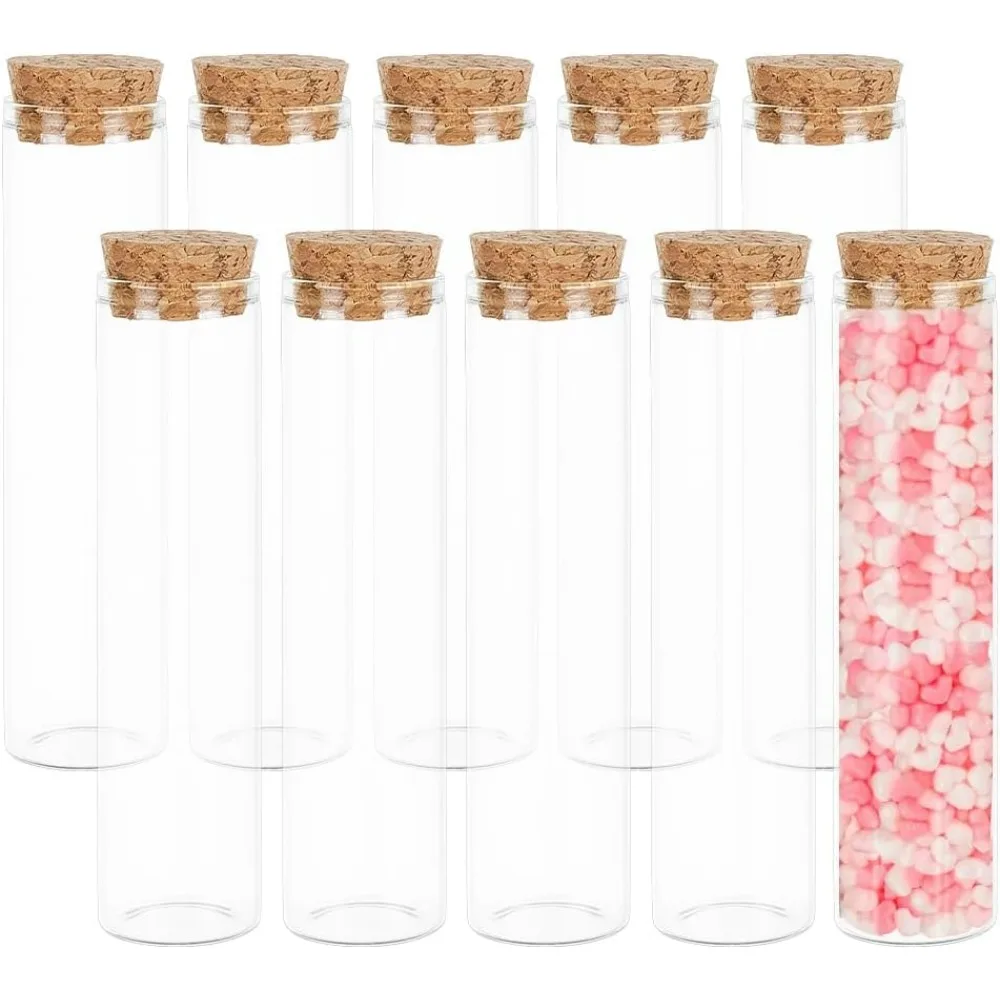 60ml Glass Test Tube Cork Stopper Clear Flat Mini Glass Bottles Jars Wedding Party Favors Candy Spices Beads 10 Pack