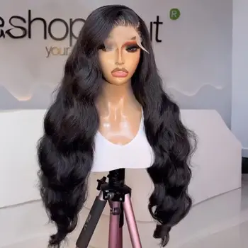 Body Wave Black Color Synthetic Soft 13X4 Transparent Lace Frontal Wig For Women Prepucked Bleach Knots Glueless Wig Daily Party