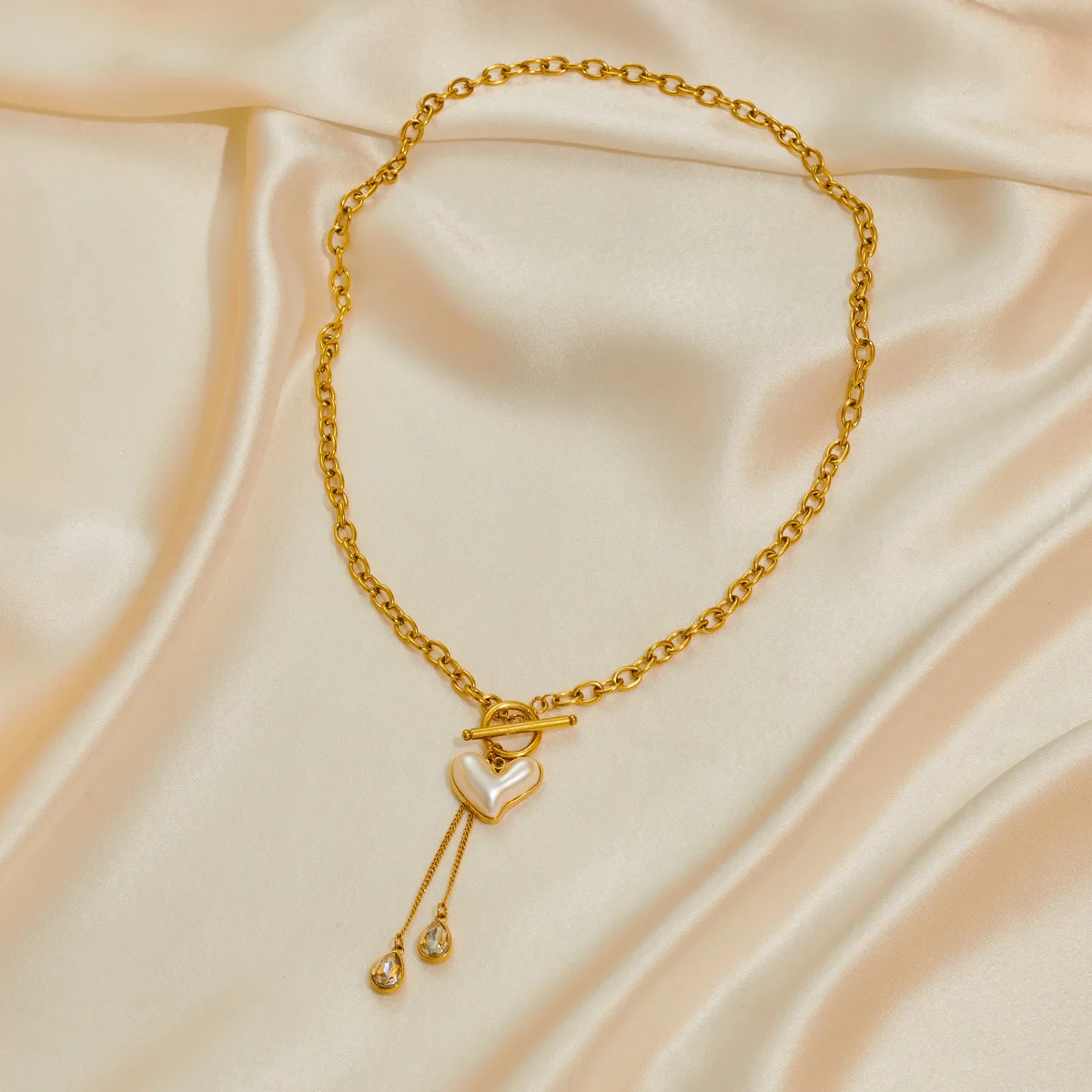 Love Heart Charm Pendant Necklace Bracelet For Women Titanium Stainless Steel Wedding Party Jewelry Sets 3