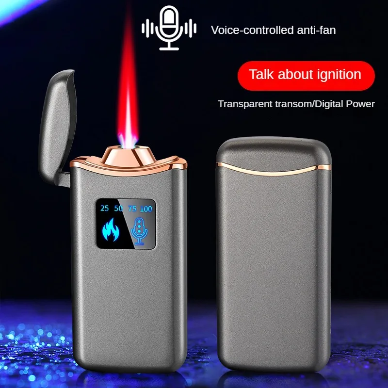 High-looking Smart Voice-activated Windproof Lighter with Red Flame, Charge Display, Four Ignition Modes, Inflatable Lighter