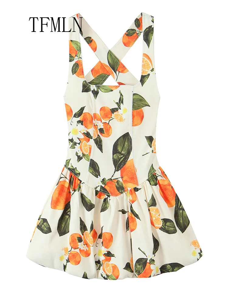 TFMLN 2025 Summer Women Printed Mini Dresses Sexy Halter Backless Slim Causal A-line Dress Fashion Sleeveless Beach Party Dress