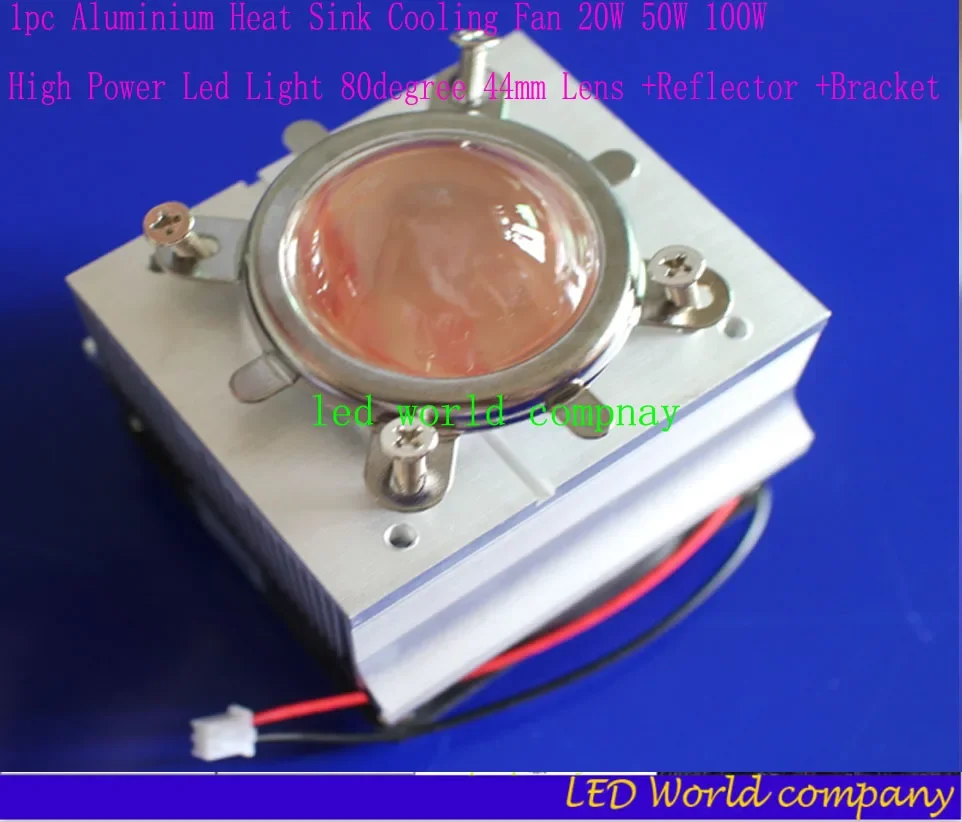1pc 20W 50W 100W High Power Led Light 60- 80degree 44mm Lens +Reflector +Bracket Aluminium Heat Sink Cooling Fan