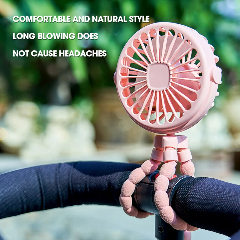HOMEFISH Portable Baby Stroller Fan Oscillating Clip-on Mini Fan USB Battery Operated with Flexible Tripod for Pram Car Seat