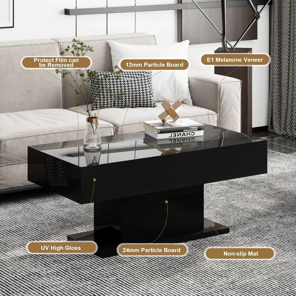 Led Coffee Table for Living Room, Living Room Table Rectangular Center Table, Modern High Glossy Wooden Coffee Tables