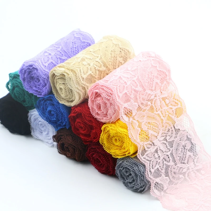 Colorful Elastic Floral Lace Ribbon DIY Apparel Sewing Fabric 8cm Wide Black White Red Pink Blue Purple Green Yellow Lace Tape