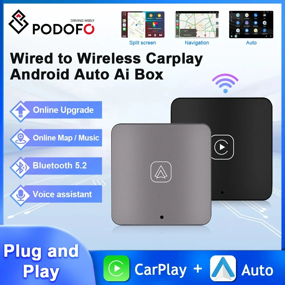 Podofo Android Auto Ai Box Wireless Android Auto Adapter Carplay Dongle Bluetooth Wifi Plug And Play Per Vw Audi Toyota Honda