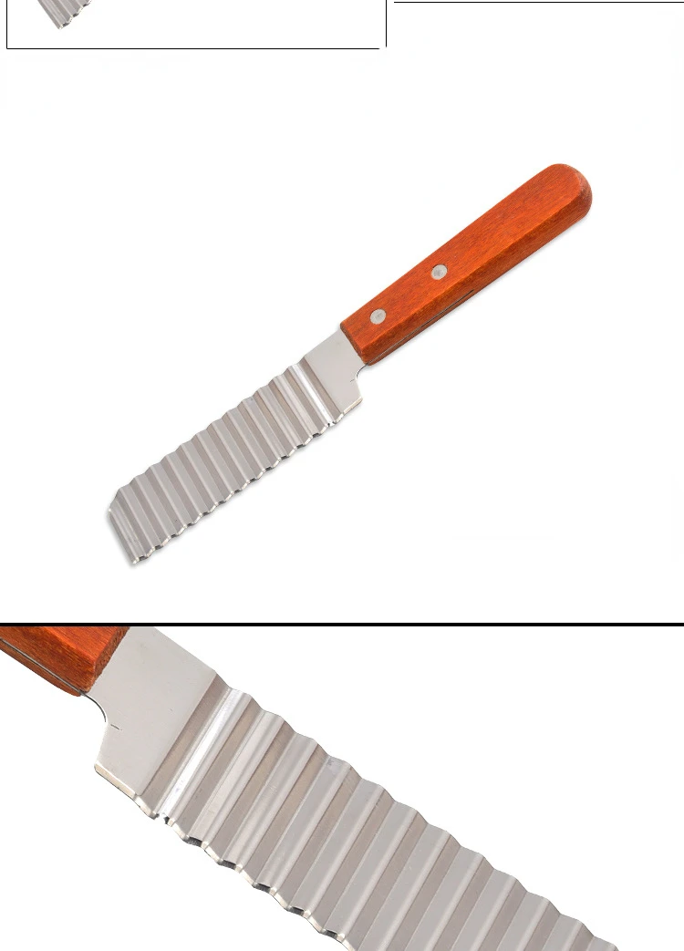 Description Picture 6 of itemFrench fries slicing knife with wooden handle, corrugated stainless steel fries cutting knife, potato slicing, corrugated cutter