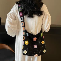 Women's Boho Crochet Bag Designer Flowers Knitted Handbags Large Capacity Summer Beach Woven Shoulder Bag Girls Tote Shopper Bag 3