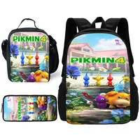 Child School Cartoon Anime P-PikminS Backpack with Lunch Bags ,Pencil Bags ,School Bags for Boys Girls Best Gift
