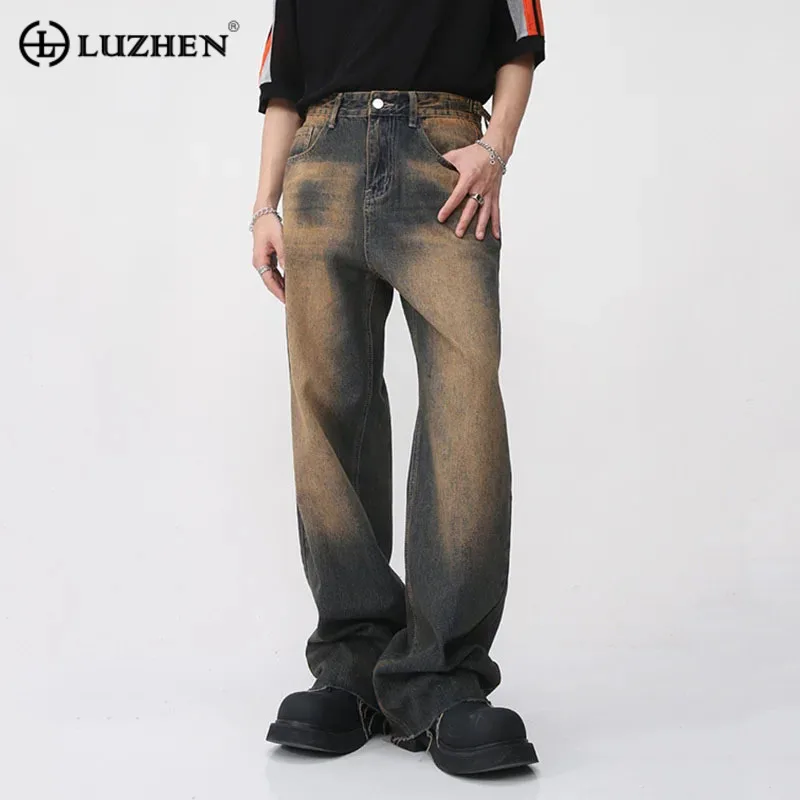 

LUZHEN Autumn Stylish Wornout 2023 Edge Design Rough Vintage Casual Denim Pants Men High Quality Original Straight Jeans 0b8da5