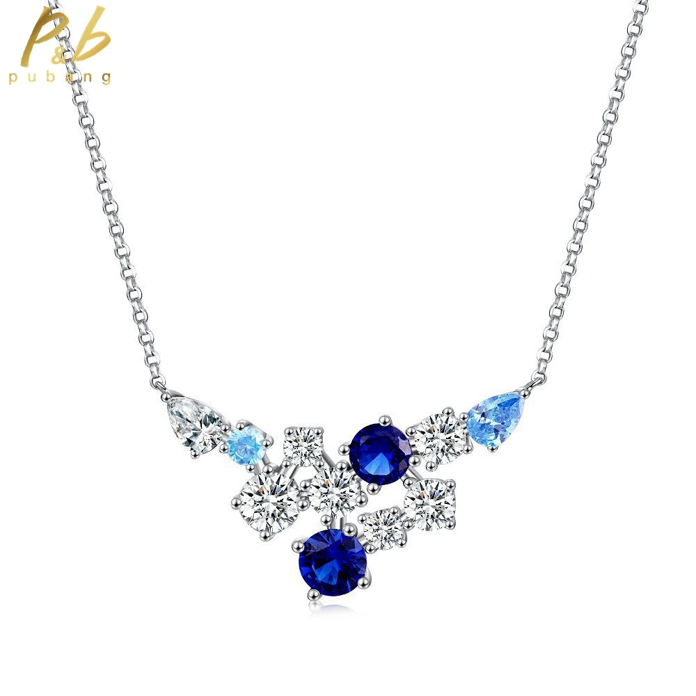 

PuBang Fine Jewelry Cocktail Blue Gem Pendant Necklace 925 Sterling Silver Created Moissanite for Women Party Gift Free Shipping