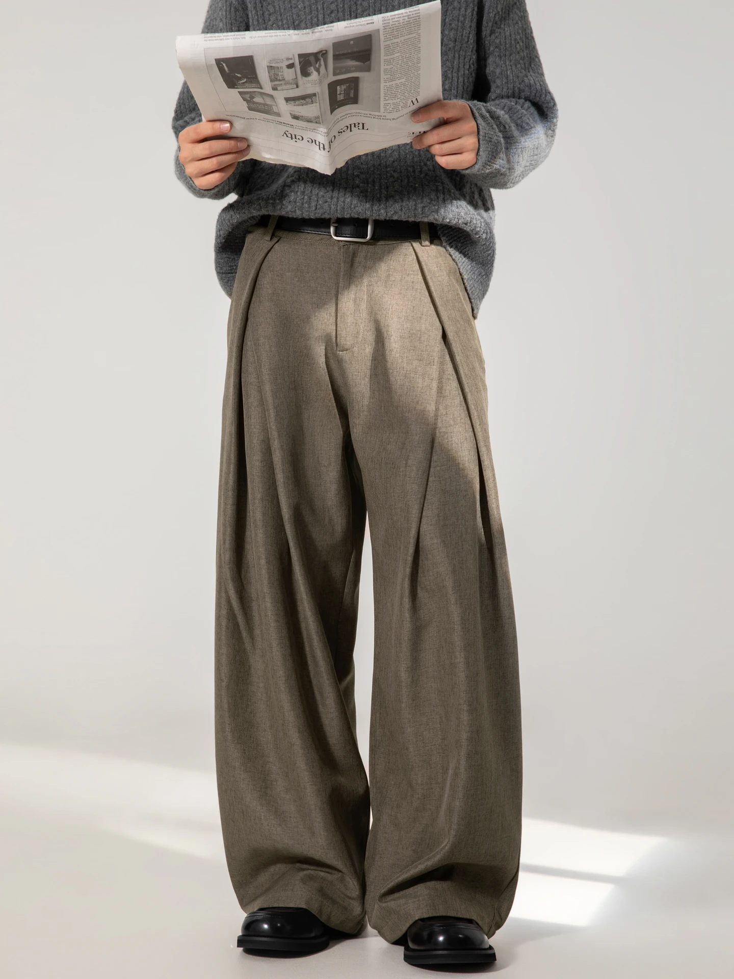 Pantalon pour hommes Baggy pantalons décontractés automne nouveau plissé Double ceinture Niche Design tendance coréen jambe droite pantalon 2025