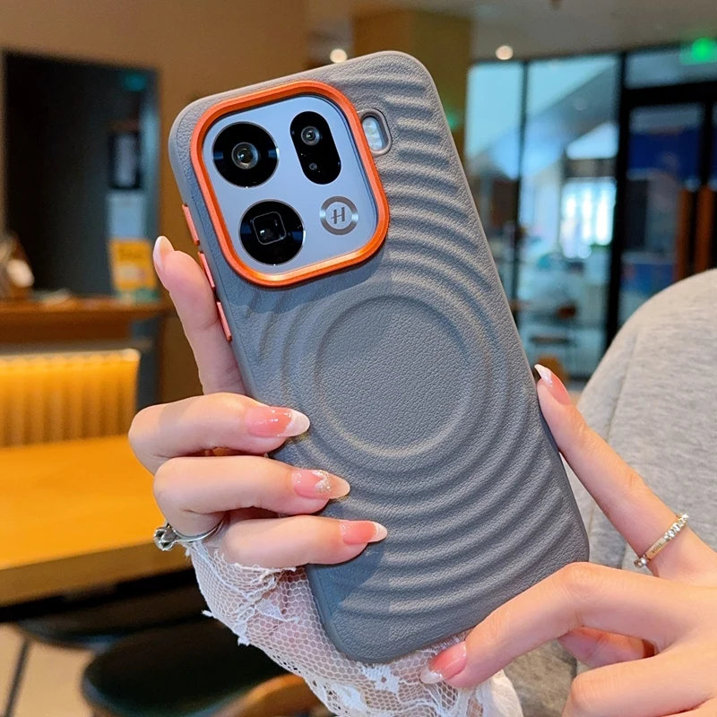 Wave Design Magnetic Wireless Charging Protective Hard PU Phone Case, Compatible with OPPO Find Series