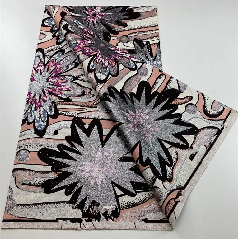 Women Wax Fabric Soft African Grand Golden Wax Fabric Flash Gold Print Batik Ankara Glitter