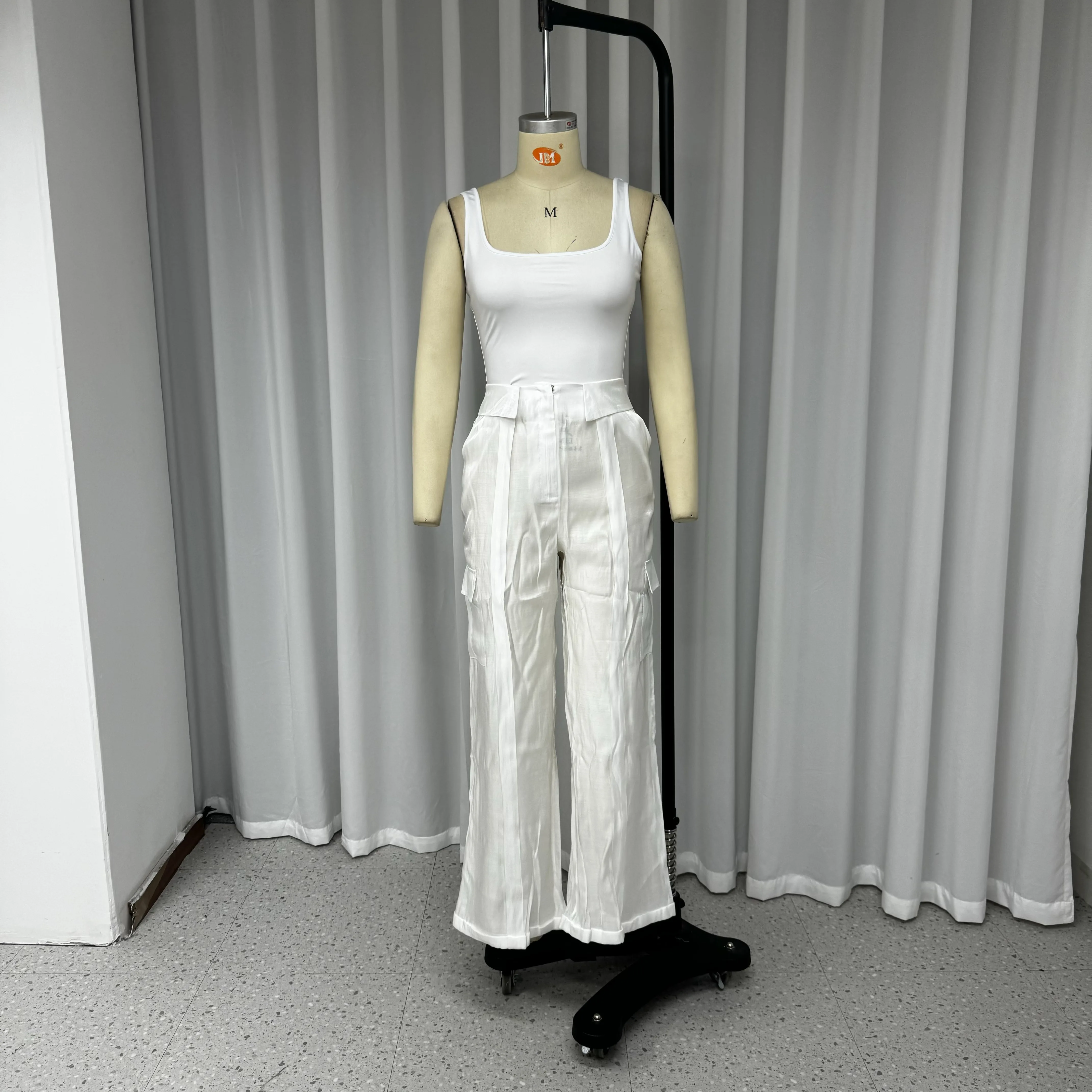 LIYONG Two Piece Set Summer Casual Solid Square Neck Top Pants Loose With Flash Pants Pockets Pants Set Streetwear