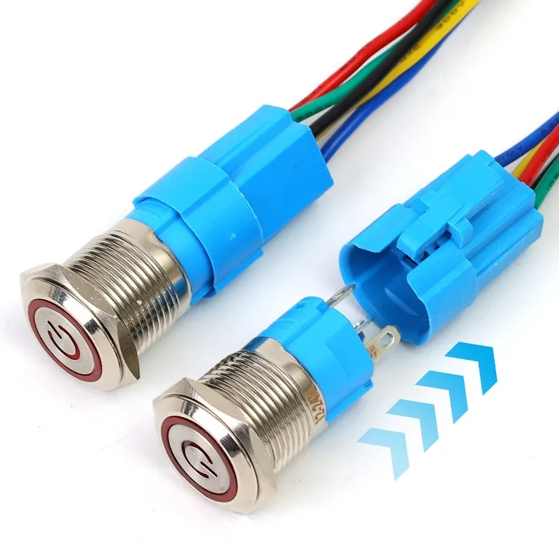 16mm Push Button Switches 12V LED Waterproof Metal Latching Switch for Marine Push Button Car Audio Push Button Switch