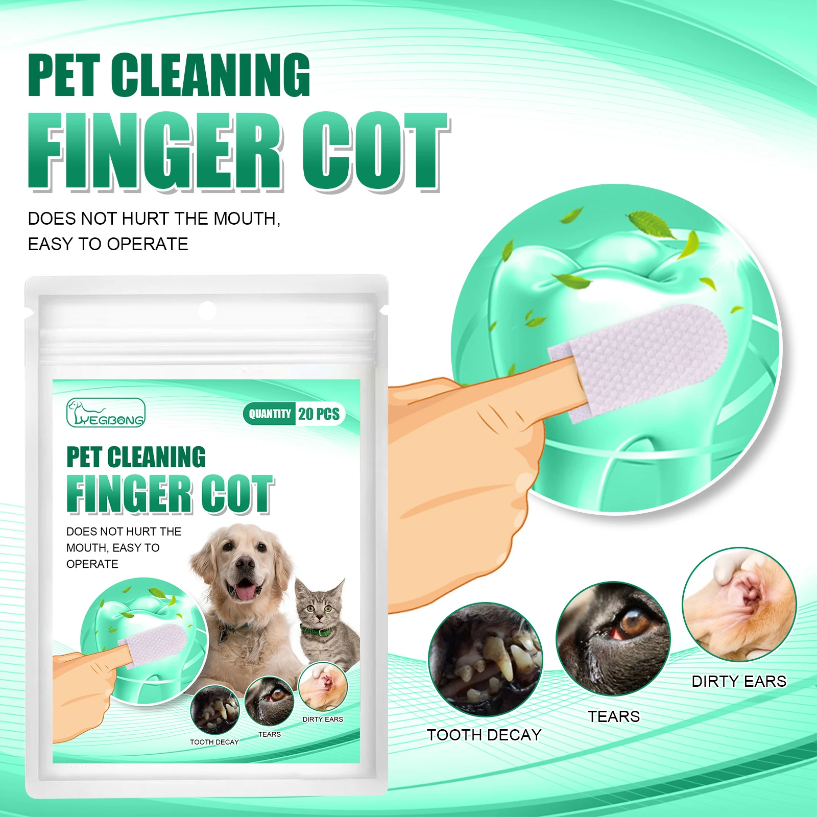 Yegbong Pet Tooth Cleaning Finger Sleeve, Cats To Remove Tartar Stones Dog Cochlear Cleaning Finger Sleeve, Easy To Operate