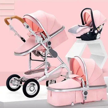 baby stroller 3 in 1 with car seat,Luxury Multifunctional  BABY carriage,pink Folding baby stroller,High Landscape newborn car 1