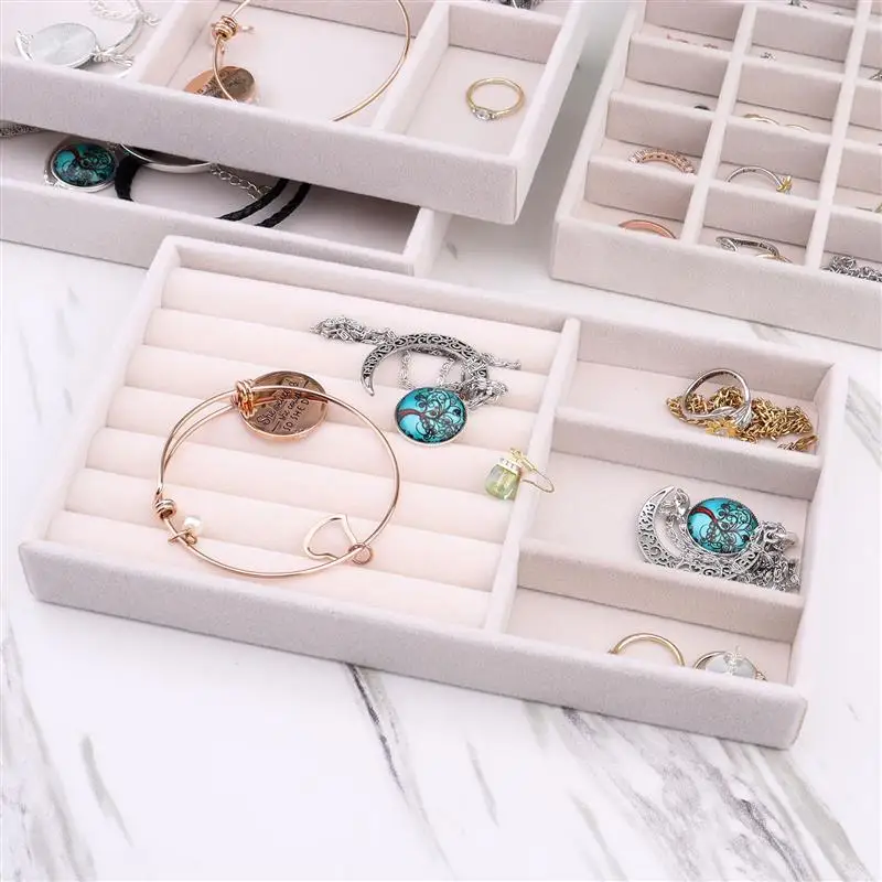 Jewelry Box Velvet Organizer DIY Earring Necklace Ring Jewelry Display Tray Portable Storage Display Case