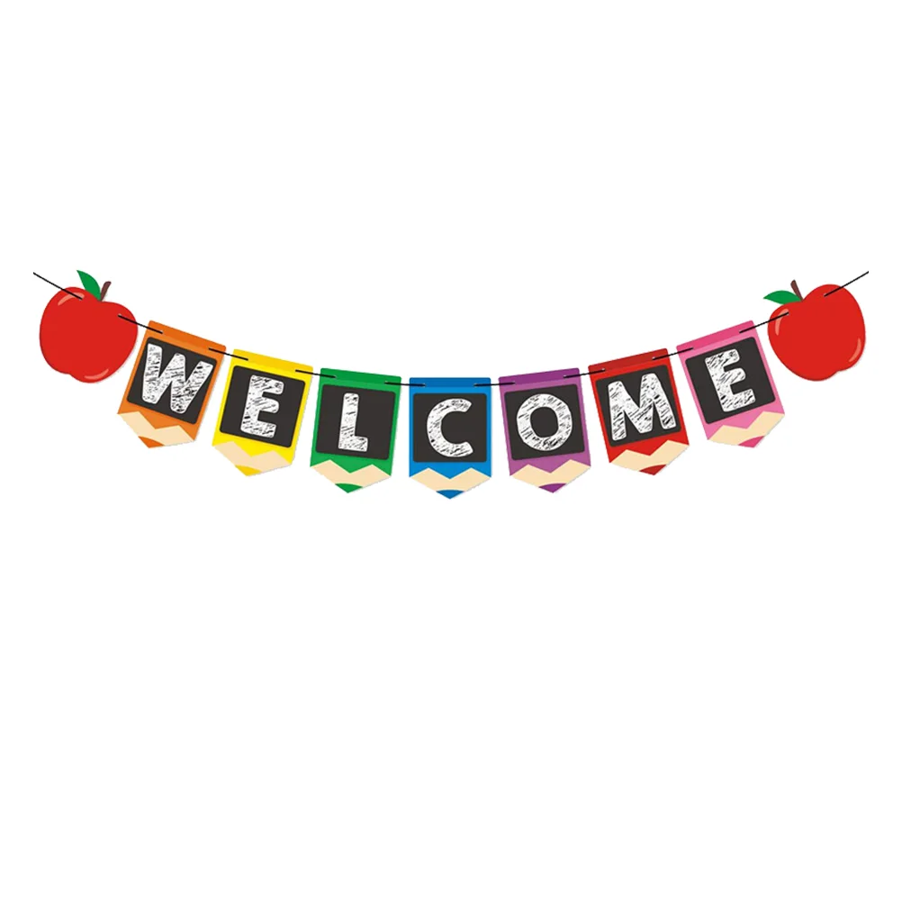 

Welcome Banner Hanging Sign Banner Colorful Flag Shaped Paper for Home School Classroom Party Decoration