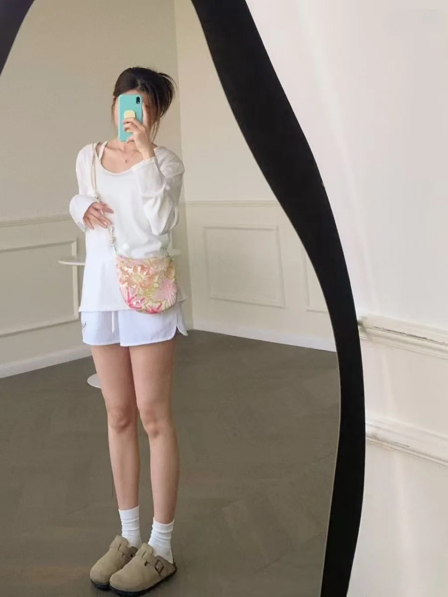 JIAERDI Fairy Core Aesthetic Y2k Hand Bag Women Flower Embroidered Handle Chic Casual Crossbody Bags Ladies Versatile Handbag