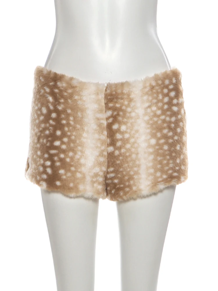 Nibber Gradient Fluffy Shorts Women Elastic Waist Sexy Hottie Peach Butt Midnight High Street Wild Music Festival Bottom