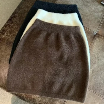 Mini jupe en fourrure de vison tricotée pour femme hiver