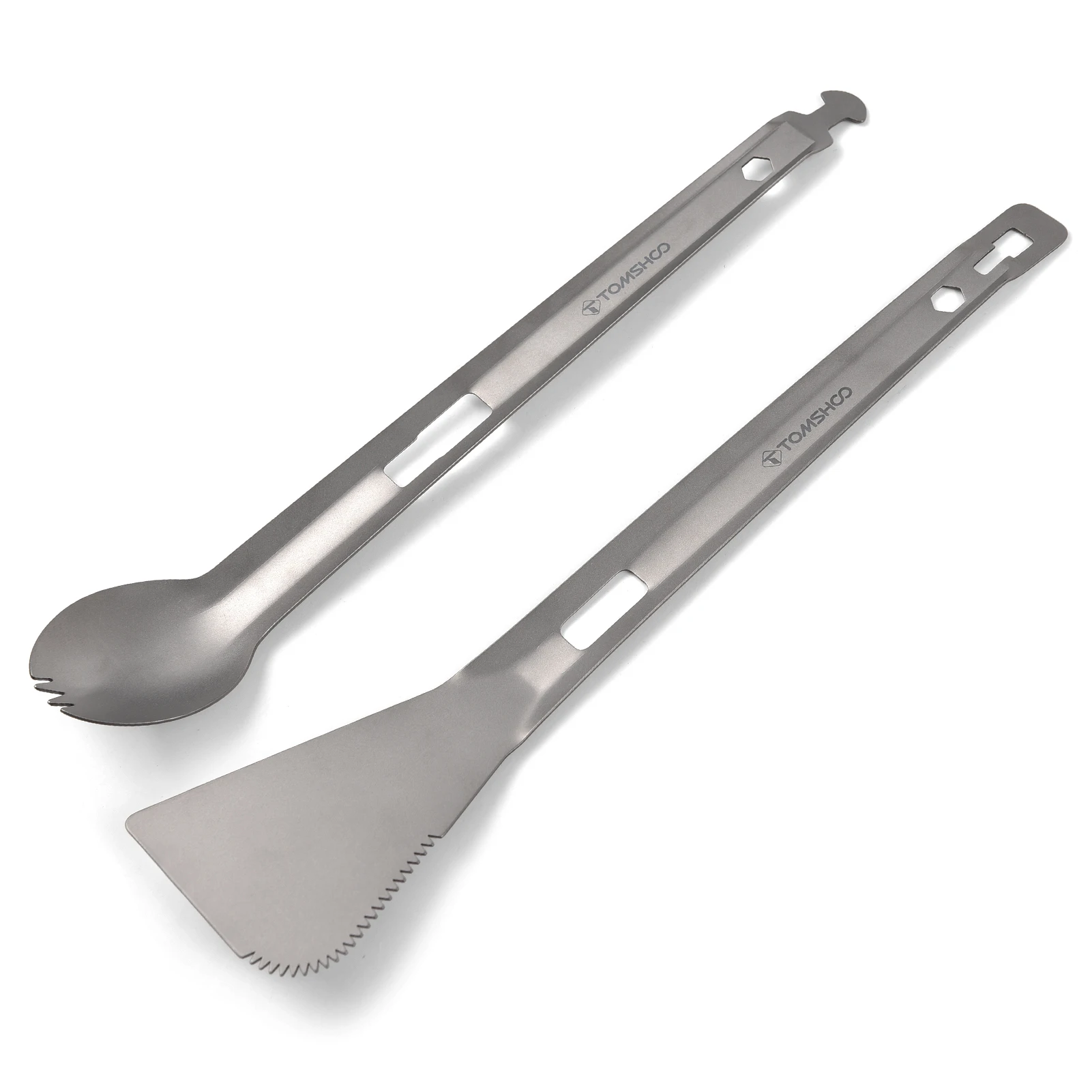 Description Picture 4 of itemTomshoo Titanium Multi Tong Spork Shovel Spatula All-In-One Utensil Portable Camping Cooking Tableware Outdoor Camping Supplies