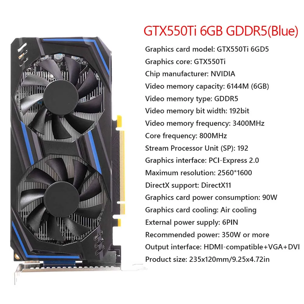 latest gpu for pc GTX550Ti 8GB Graphics Card GDDR5 128bit 8GB Gaming Video Card NVIDIA Chip Desktop Video Card with Dual Cooling Fan graphics cards computer Graphics Cards