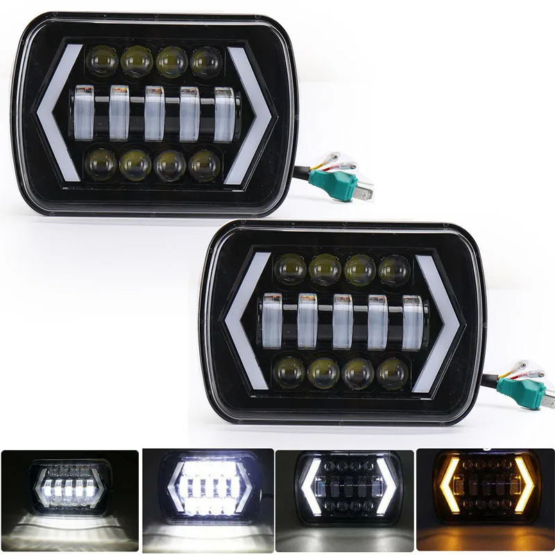 

5X7 Inch Rectangular Sealed Beam LED Headlight With DRL for Jeep Wrangler YJ Cherokee XJ H6014 H6052 H6054 H4 Headlamp