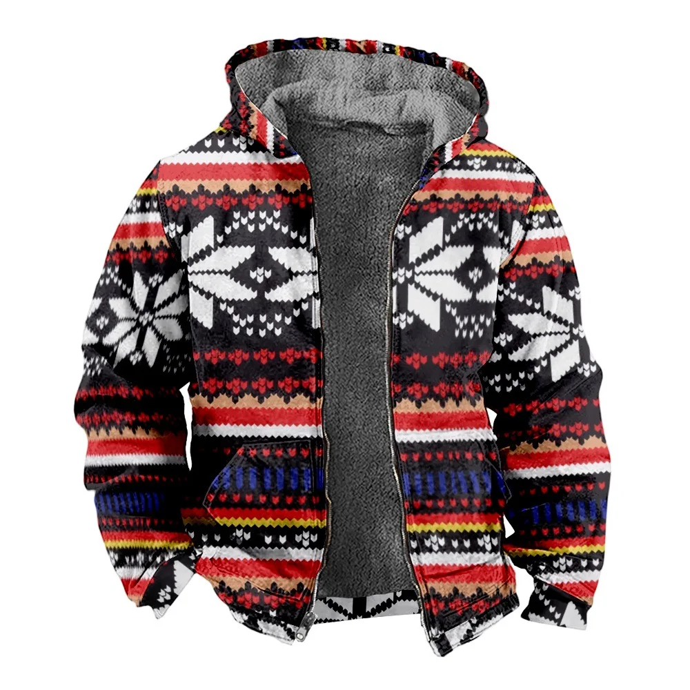

New Christmas Perimeter Personalized Casual Print Long Sleeve Zipper Sweater Thick Cotton Coat Winter