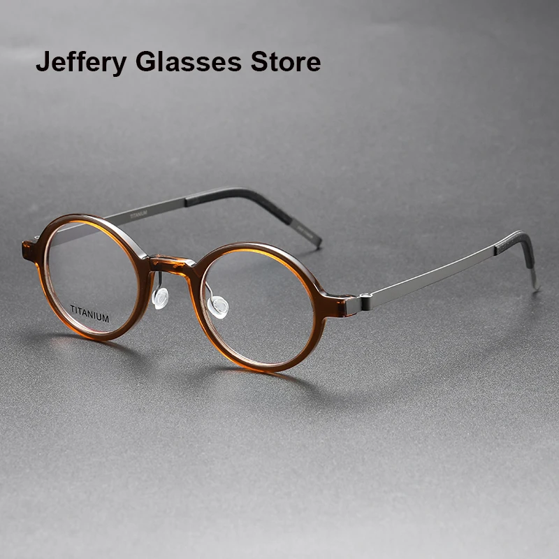 Denmark Design Ultralight Screwless Eyeglasses For Men Small Round Acetate Titanium Glasses