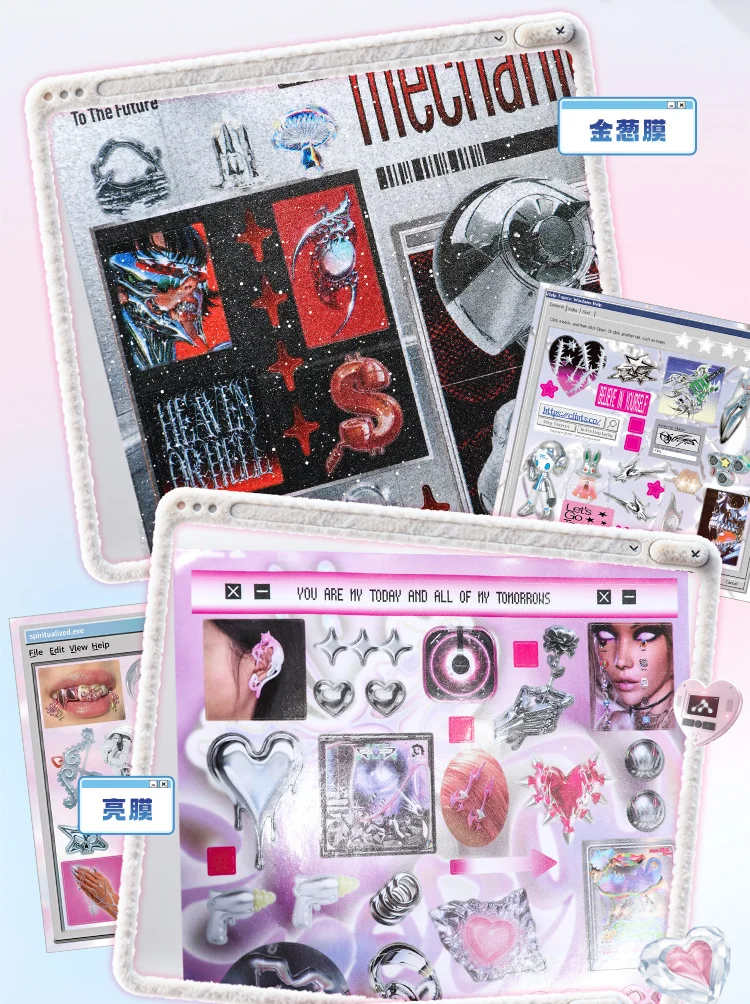Gestanzte Aufkleber im Cyberpunk-Thema, Buch, 30/60 Blatt, für DIY dekorative Scrapbook-Telefonhülle, Collage, ästhetische Schreibwarenaufkleber – Detail 4