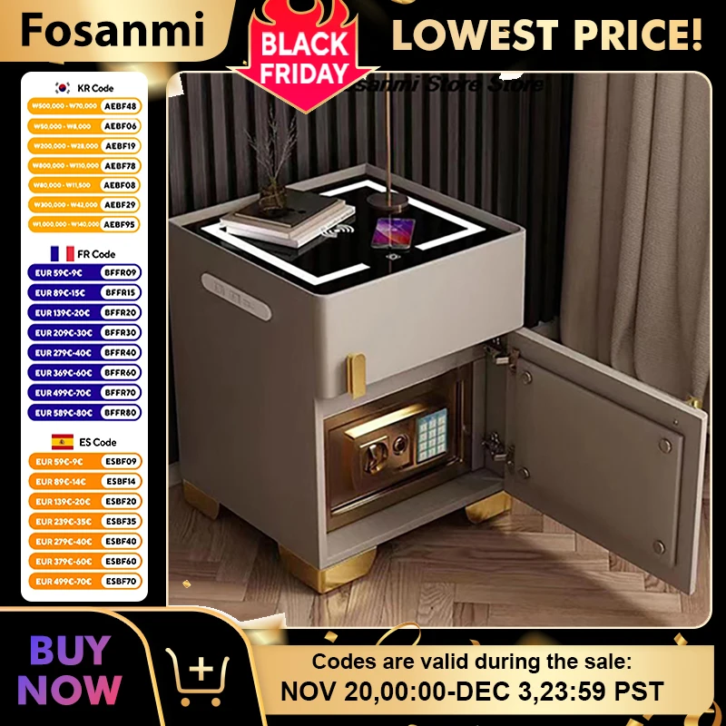 ตู้เซฟข้างเตียงอัจฉริยะ แบบซ่อนในตัว ขนาดเล็กอเนกประสงค์ พร้อมที่ชาร์จไร้สาย กล่องเก็บของแบบใช้รหัสผ่าน สำหรับใช้ในห้องนอน 1