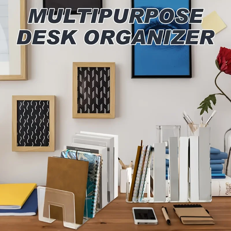 Acrylic File Sorter, Clear File Holder Acrylic Desk Organizer, Sturdy Desktop File Organizer File Folder Holder Rack 6