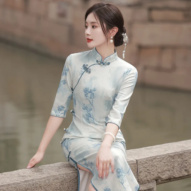 

Yourqipao Autumn 2023 Improved Cheongsam Young Girls Elegant Retro Fashion Qipao Chinese Style Evening Dress for Women Party