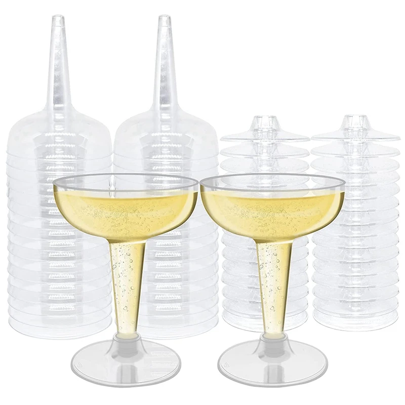 50 Pack Plastic Goblet, 4Oz Stem Disposable Martini Glasses For Parties