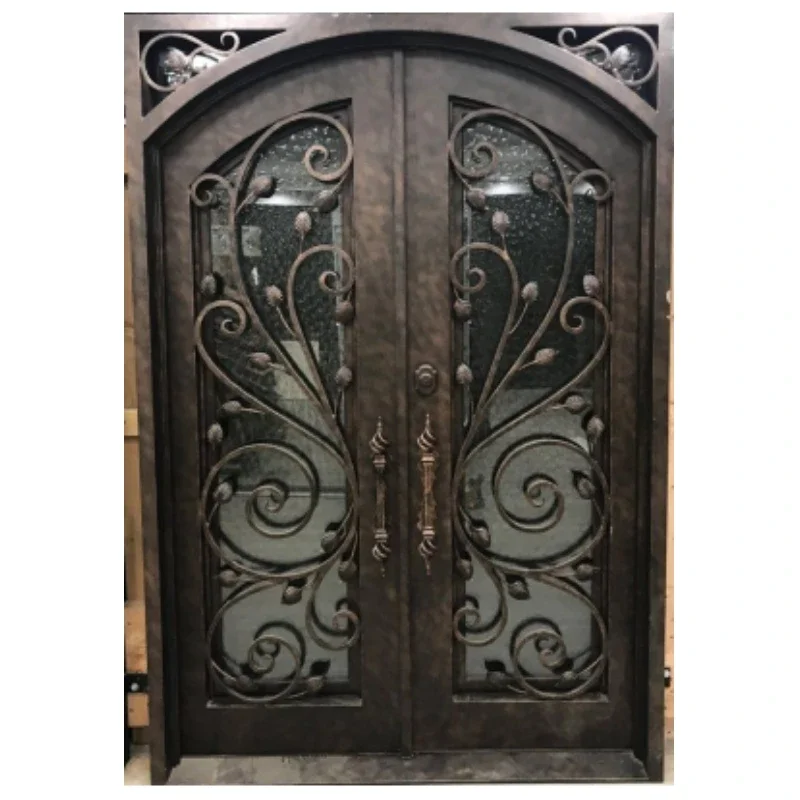 Iron Door Customised Size Luxury Exterior Main Entry Wrought New Grill Designs WIth Glass for Home